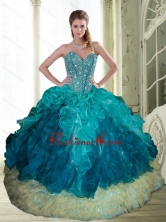 2015 Beautiful Beading and Ruffles Sweetheart Quinceanera Dresses in Multi Color QDDTA13002FOR