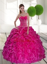2015 Beautiful Hot Pink Quinceanera Gown with Ruffles and Appliques QDDTB7002FOR