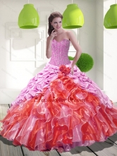 2015 Beautiful Pick Ups and Ruffles Sweet 15 Dresses in Multi Color QDDTD13002FOR