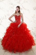 2015 Most Popular Red Quinceanera Dresses with Beading and Ruffles XFNAO5793FOR