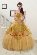 2015 Most Popular Sweetheart Sequined Quinceanera Dresses in Gold XFNAO286FOR