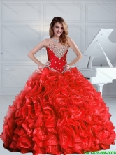 2015 Perfect Beaded and Ruffles Quinceanera Dresses in Red SJQDDT79002FOR