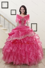 2015 Popular Appliques and Ruffles Quinceanera Gowns in Hot Pink XFNAO068AFOR