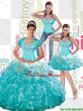 2015 Summer New Style Beaded Aqua Blue Quinceanera Dress with Ruffled Layers and Appliques SJQDDT49001FOR