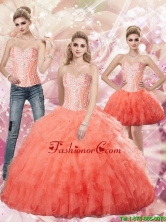 Beautiful 2015 Summer Watermlon Ball Gown Sweetheart and Beaded Quinceanera Dresses SJQDDT67001FOR