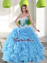 Beautiful 2015 Sweetheart Aqua Blue Quinceanera Dresses with Beading and Ruffles QDDTA44002FOR