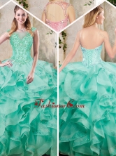Beautiful Appliques and Ruffles Quinceanera Dresses in Turquois SJQDDT227002-3FOR