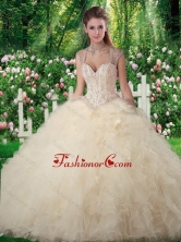 Beautiful Ball Gown Champange Sweet 16 Dresses with Beading and Ruffles SJQDDT274002FOR