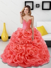 Beautiful Beading and Rolling Flowers Coral Red Quinceanera Dresses for 2015 SJQDDT18002-1FOR