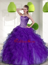Beautiful Beading and Ruffles Sweetheart 2015 Quinceanera Dresses in Purple QDDTD35002FOR