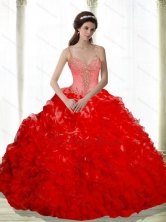 Beautiful Beading and Ruffles Sweetheart Red Dresses for a Quinceanera SJQDDT16002-3FOR