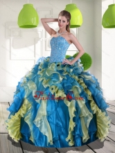 Beautiful Multi Color Quinceanera Dress with Beading and Ruffles for 2015 QDDTD6002FOR