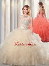 Beautiful Puffy Straps Champagne Quinceanera Dresses for 2016 SJQDDT347002FOR
