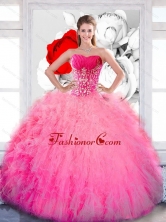 Beautiful Strapless 2015 Quinceanera Gown with Ruffles and Appliques QDDTB8002FOR