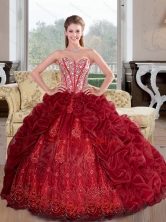 Beautiful Sweetheart Beading and Pick Ups 2015 Quinceanera Dresses in Wine Red QDDTA41002FOR