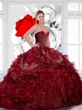 Beautiful Sweetheart Wine Red 2015 Quinceanera Dress with Appliques and Ruffles QDDTB15002FOR