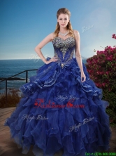 Classical Rhinestoned and Ruffled Sweet 16 Dress in Royal Blue XFQD1180FOR