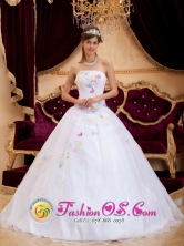 Customer Made White Appliques For Quinceanera Dress With Organza Strapless In Mejillones Chile Style QDZY275FOR