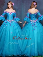 Elegant Off the Shoulder Three Fourth Length Sleeves Quinceanera Dress with Appliques YCQD091FOR