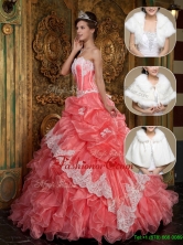 Exquisite Appliques and Ruffles Quinceanera Gowns in Waltermelon  QDZY018DFOR