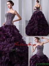 Fashionable Sweetheart Beading and Ruffles Quinceanea Dresses with Brush Train for 2016 UNION19T06BFOR