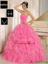Gorgeous Rose Pink Quinceanera Dresses with Ruffles and Beading for 2016 ZY744CFOR