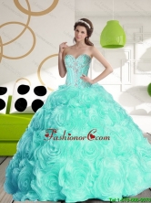 Luxurious 2015 Fall Sweetheart Quinceanera Dresses with Beading and Rolling Flowers SJQDDT58002FOR