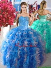 Luxurious Beaded and Ruffled Organza Quinceanera Dress in Blue and White YYPJ010FOR