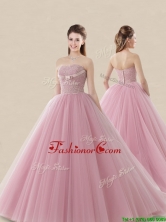 Luxurious Strapless Brush Train Sweet 16 Dress with Lace and Bowknot XFQD1191FOR