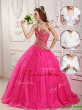 Modern A Line Hot Pink Quinceanera Gowns with Beading  QDZY090DFOR