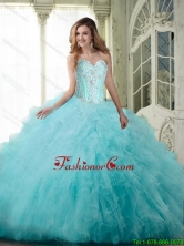 New Arrival 2015 Summer Ball Gown Sweetheart Quinceanera Dresses with Beading and Ruffles SJQDDT70002FOR