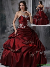 Perfect Strapless Burgundy Quinceanera Gowns with Appliques  JMCHSD083101CFOR