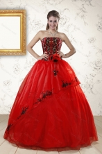 Red Appliques Strapless Quinceanera Dresses for 2015 XFNAO288FOR