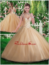 Simple A Line Champange Quinceanera Gowns with Beading and Appliques SJQDDT282002FOR