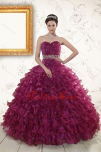 The Most Popular Beading and Ruffles Burgundy Quinceanera Gown XFNAO049FOR