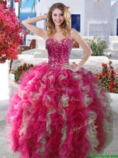 Visible Boning Beaded and Ruffled Quinceanera Dress in Hot Pink YYPJ002FOR