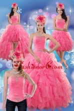 2015 Beautiful Rose Pink Strapless Dresses for Quince with Ruffles and Beading XFNAO724TZA2FOR