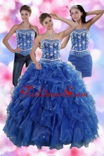 2015 Luxurious Sophisticated Ruffles and Beading Quince Dresses in Royal Blue XFNAO881TZA1FOR