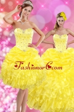 2015 Luxurious Sweetheart Yellow Sweet 15 Dresses with Beading and Ruffles XFNAOA03TZFOR