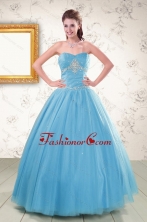 2015 New Style Strapless Beaded Quinceanera Dresses in Aqua Blue XFNAO5977-6FOR