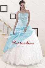 2015 Pretty Blue and White Quinceanera Dresses with Beading and Pick Ups XFNAO5918FOR