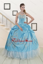 2015 Pretty One Shoulder Appliques and Beaded Quinceanera Dresses in Aqua Blue XFNAO767FOR