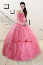 2015 Pretty Strapless Quinceanera Dresses in Rose Pink XFNAO825AFOR