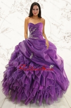 2015 Romantic Purple Ball Gown Quinceanera Dress with Appliques and Ruffles XFNAO5845FOR 