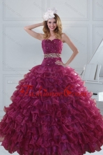 Beautiful Beading and Ruffles Quinceanera Dresses in Burgundy XFNAO049TZFXFOR