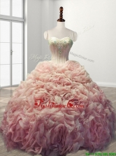 Beautiful Rolling Flowers Baby Pink Sweet 16 Dress with Beading SWQD110FOR