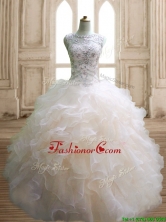 Best Scoop Beading and Ruffles Sweet 16 Dress in Champagne SWQD141-2FOR
