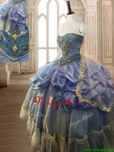 Classical Beaded and Pick Ups Big Puffy Quinceanera Dress in Blue SWQD118FOR