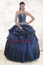 Embroidery and Pick Ups Cheap Quinceanera Dress in Navy Blue XFNAO104FOR