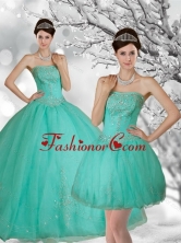 Fashionable Apple Green Strapless Quince Dress with Appliques and Beading for 2015 QDZY218TZFOR